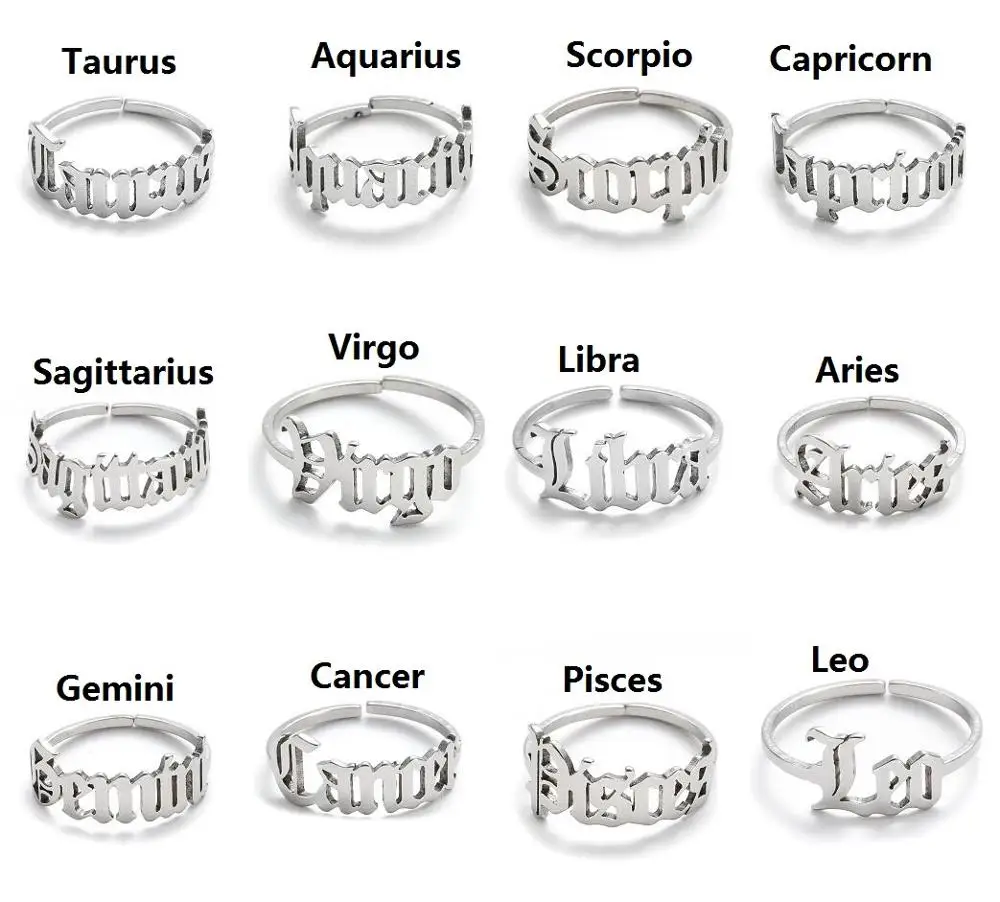 12 Zodiac Rings Constellation Scorpio Leo Libra Taurus Virgo Gemini Sagittarius Aries Knuckles Ring Letter Horoscope Friendship