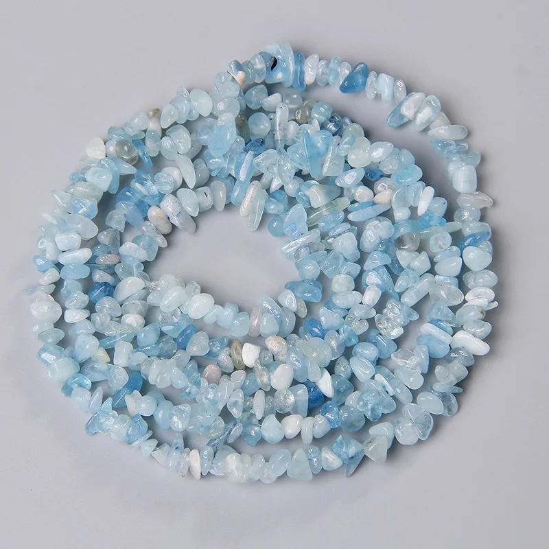 Natural Blue Aquamarines Quartz Beads Chips Flat Shape Gravel Loose Spacer Beads for Jewelry Making DIY Bracelet Necklace 3-5mm