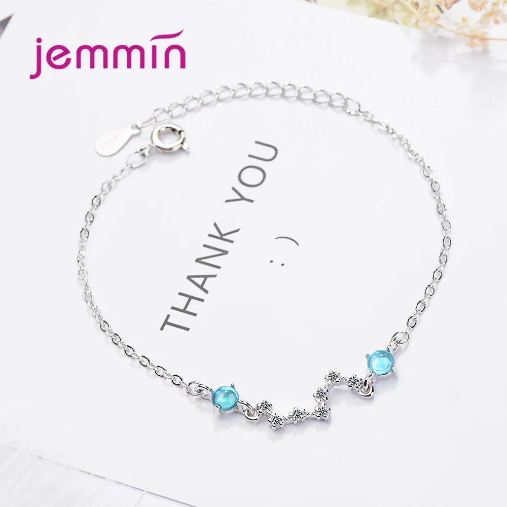 Women 925 Sterling Silver Bracelets Simple Girl Design Lucky Star Moonlight Stone CZ Crystal Cubic Zirconia Jewelry