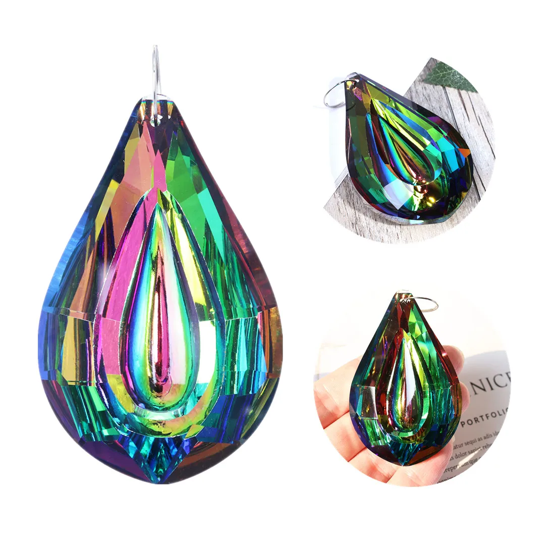 H&D 76mm Crystal Prism Suncatcher for Windows,Rainbow Maker Hanging Crystals for Garden Home Decor Single Face Colorful