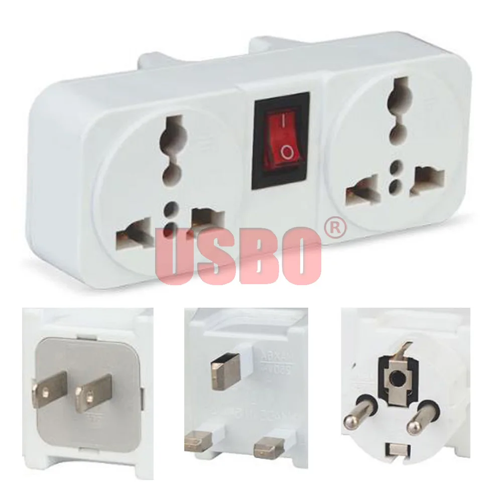 White Portable 250V 6/10A travel adaptor plug European British American 2 Ways extension socket power converter plug with switch