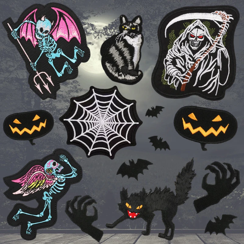 Halloween demon Embroidery Cloth Stickers Scary Pumpkin Bat Patch Jeans Coat Clothing Punk badge DIY Iron On Patches Accessories