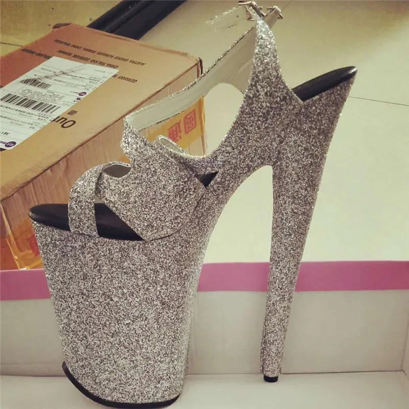 9 inch high heel sandals, cross-sequined vamp, bag heel 23 cm stiletto, fashion model pole dancing sandals