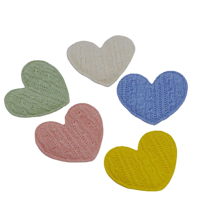 40Pcs/LOT 4.8*4.2CM Crochet Heart Padded Appliques For DIY Handmade Children Hair Clip Accessories Patches