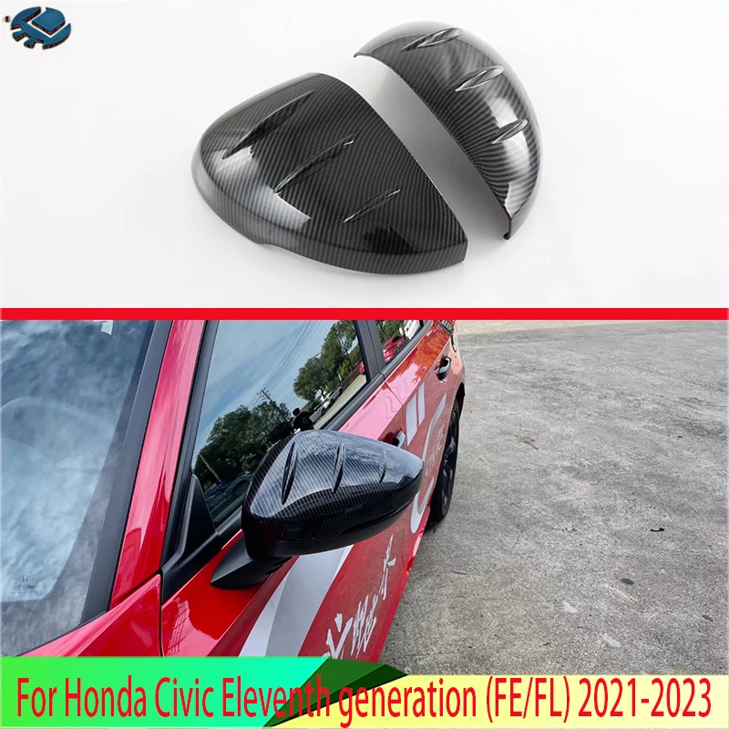 For Honda Civic Eleventh Generation (FE/FL) 2021-2023 2022 Carbon Fiber Style Door Side Mirror Cover Trim Rear View Cap Refit