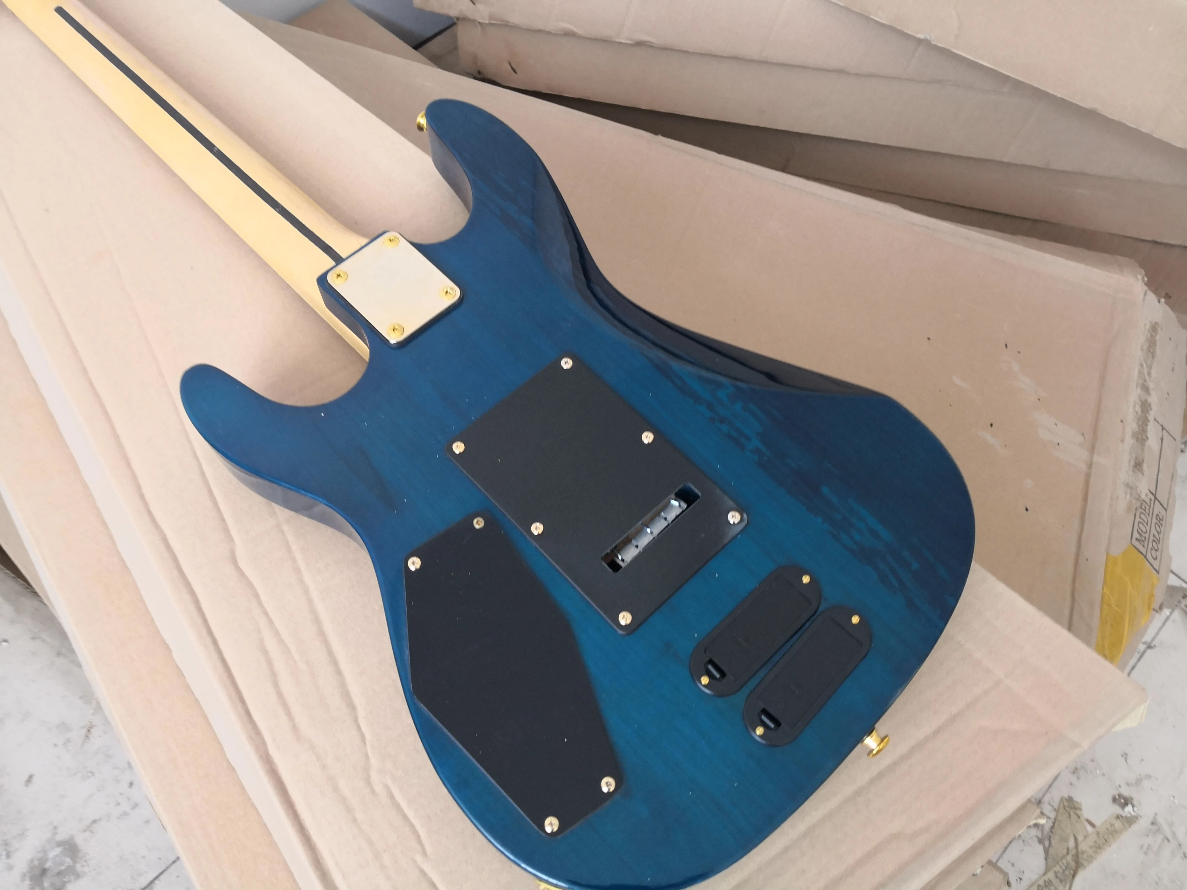 custom PC guitar,6 string blue guitar, basswood body ,tremolo bridge,SSH pickup,active battery,gold buttons