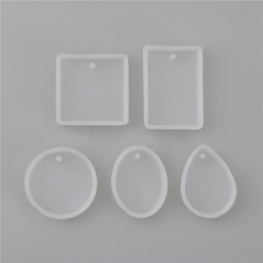 1Pcs/5Pcs Round Square Oval Waterdrop Rectangle Shape Hole Silicone Mold DIY Craft Epoxy Resin Molds Necklaces Pendant Mould