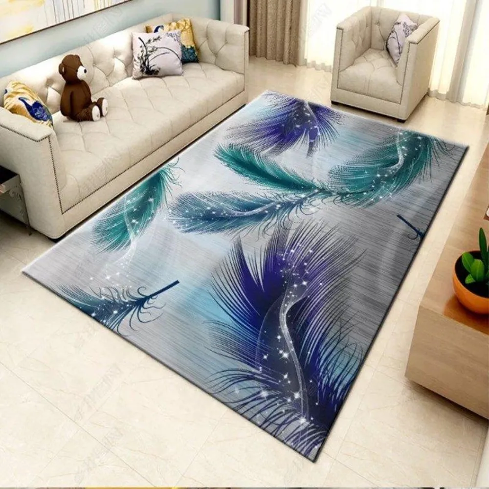 

Nordic Style Carpets Feather 3D Printed Living room Bedroom Large Carpet Child Climbing Mat Kids Room Play Area Rugs Home Decor