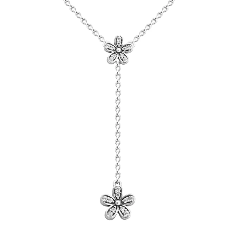 Dazzling Daisies Clear CZ Fits For Beads & Charms DIY Chain Fashion Female Necklace Sterling Silver Jewelry