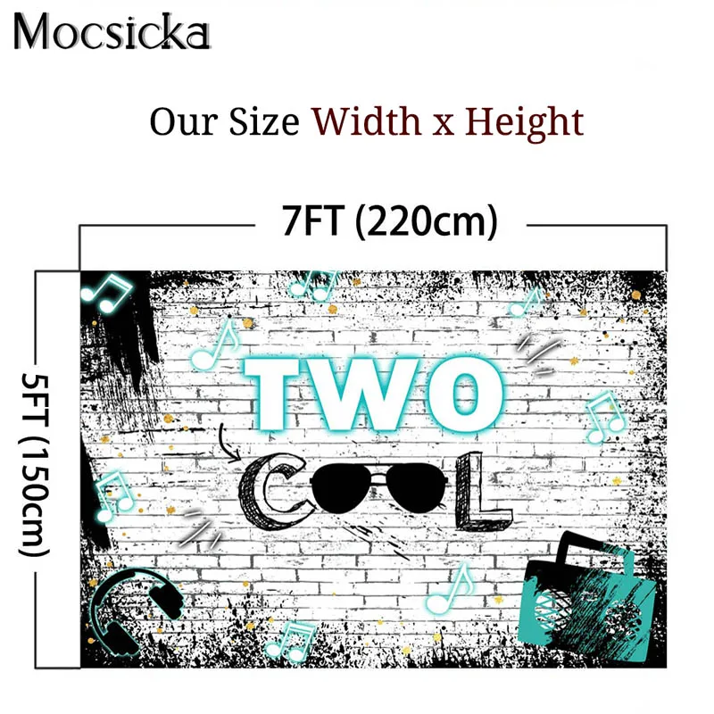 Mocsicka Retro Two Cool วันเกิด Hip Hop Boy 2nd พื้นหลังแว่นตากันแดด Party เค้กเครื่องประดับโต๊ะ Photo Booth Props