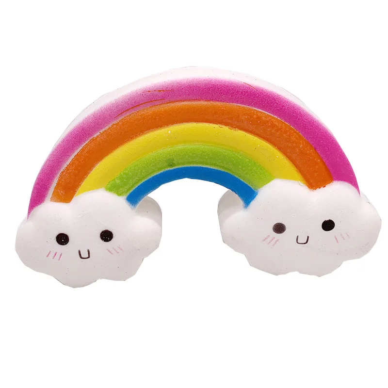 Cute Smiley Rainbow Squishy Slow Rising Simulation Bread Soft Scented Squeeze Toy Stress Relief Fun Collection for Kid Xmas Toy