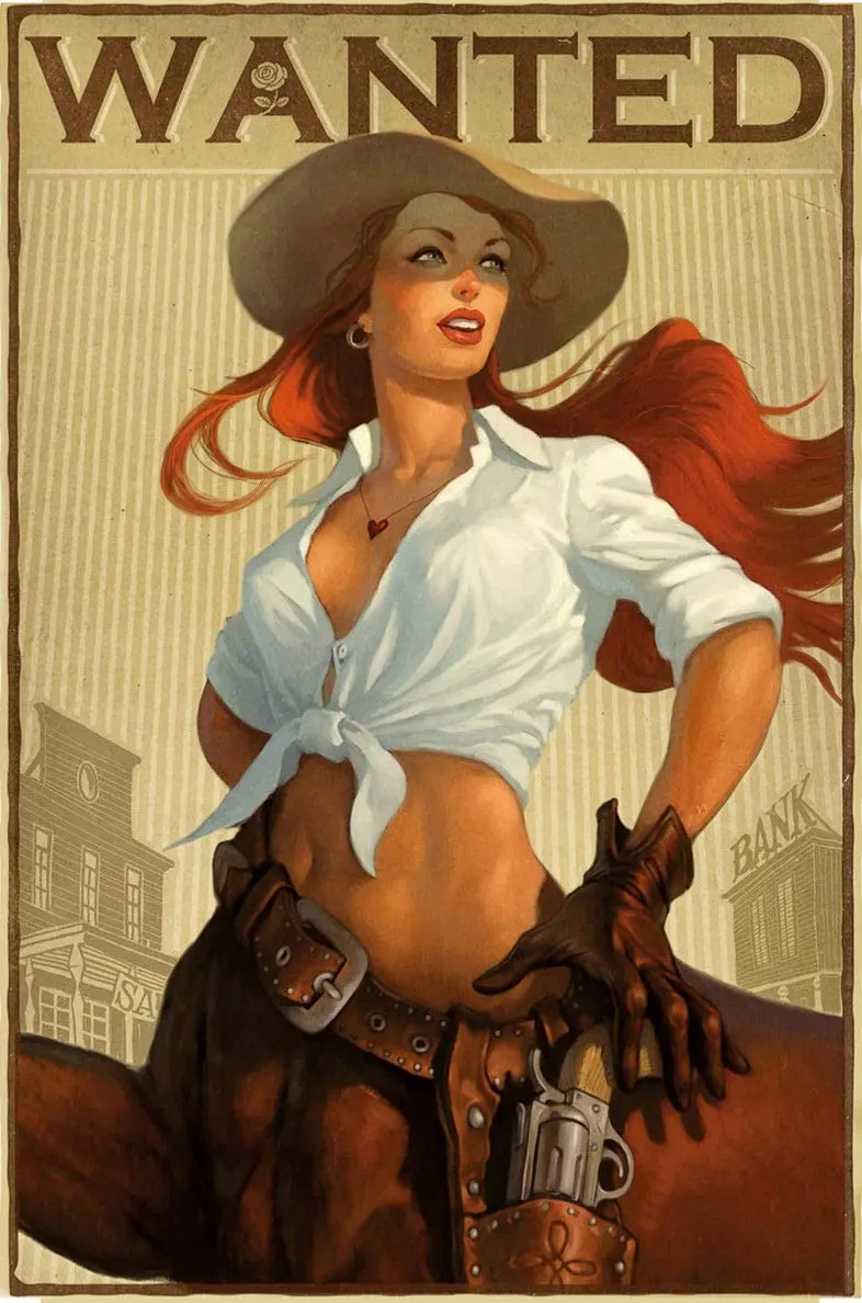 Bit Pussycat Occidental Cowgirl Pin Up Girl Poster Funny Sign Tin Art Wall Decor Vintage Aluminum Retro Metal Tin Sign Painting