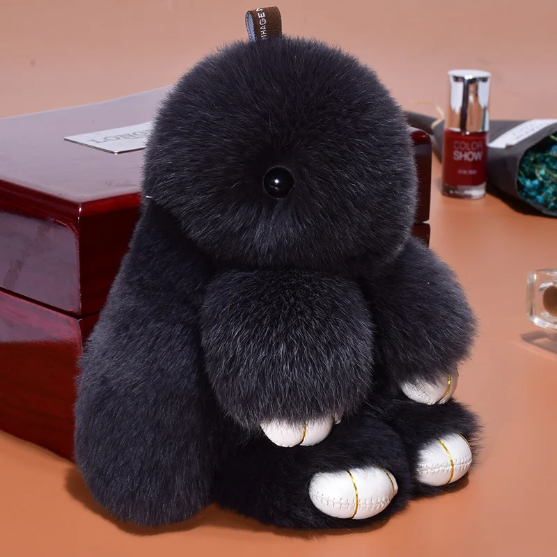 14cm Cute Plush Bunny Keychain Women Fur Pom Pom Angel Rabbit Key Ring Hare Pompom Plush Dolls Toy Girls Bag Car Key Pendant