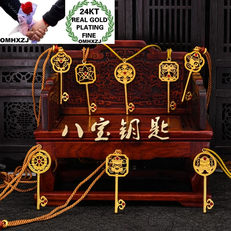 

OMHXZJ оптовая продажа CA410 Европейская мода горячая красивая женщина мужчина день рождения свадебный подарок лотос рыба ключ 24KT золотой кулон Очаровательная подвеска