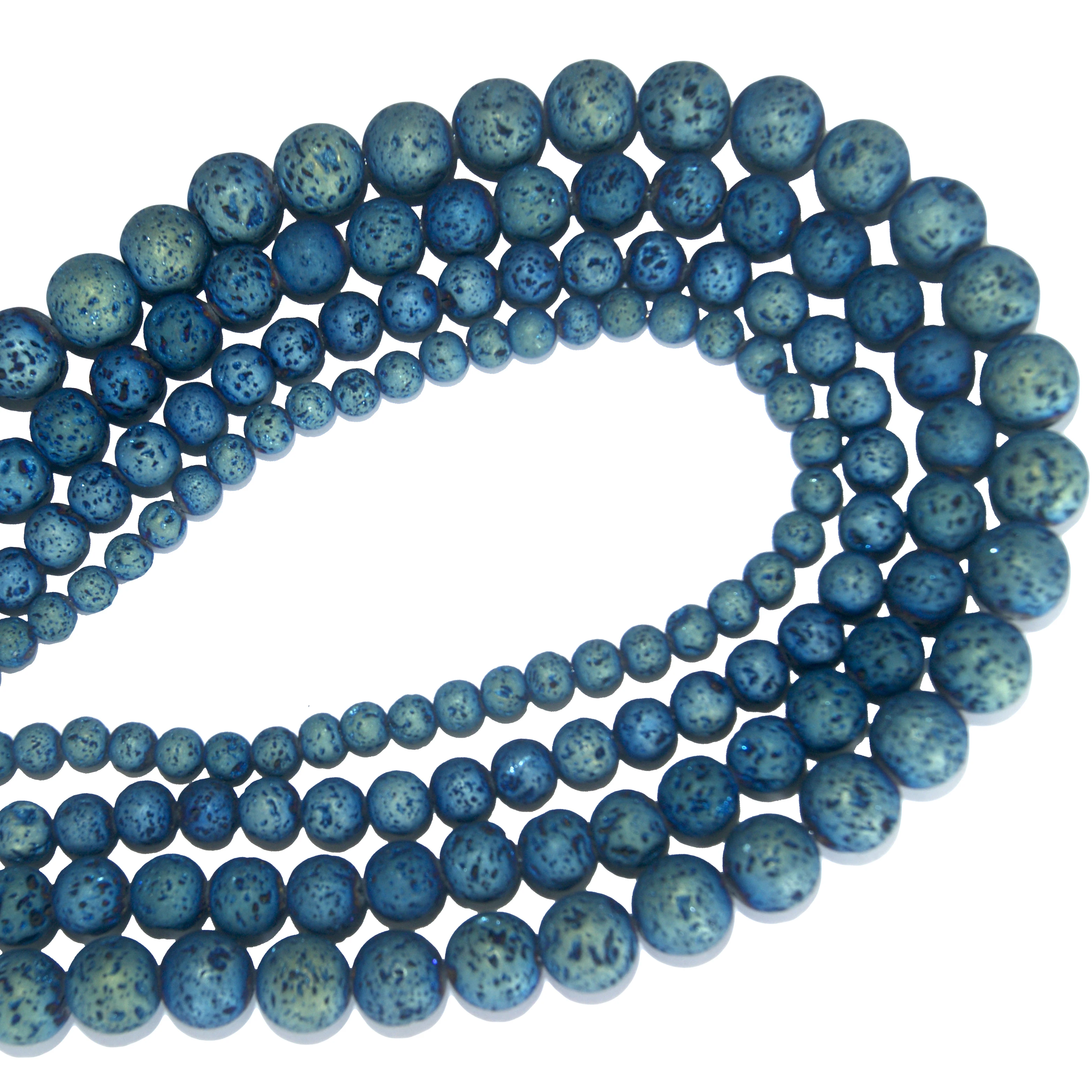 Natural Stone Electroplated Lake Blue Volcanic Lava Beads 6 8 10 12 MM Pick Size For Jewelry Making Diy Bracelet Necklace
