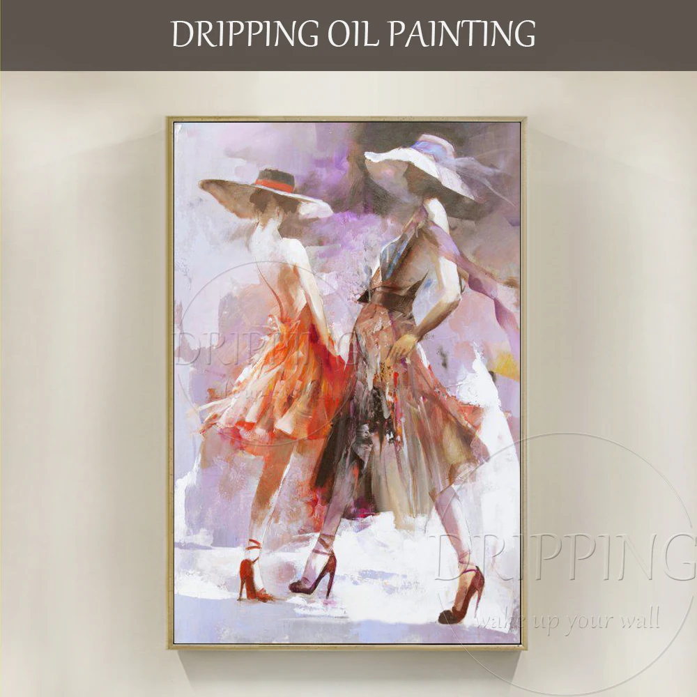 Skilled Artist Hand-painted Impressionist Modern Lady On the Catwalk Oil Painting on Canvas Modern Lady on Catwalk Oil Painting