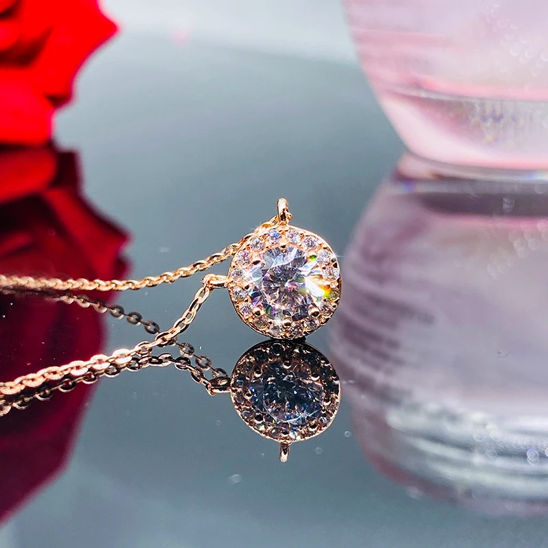 

Huitan Dainty Pendant Necklace Women Rose Gold Color White Cubic Zirconia Classic and Simple Wedding Trend Eternity 2021 Jewelry