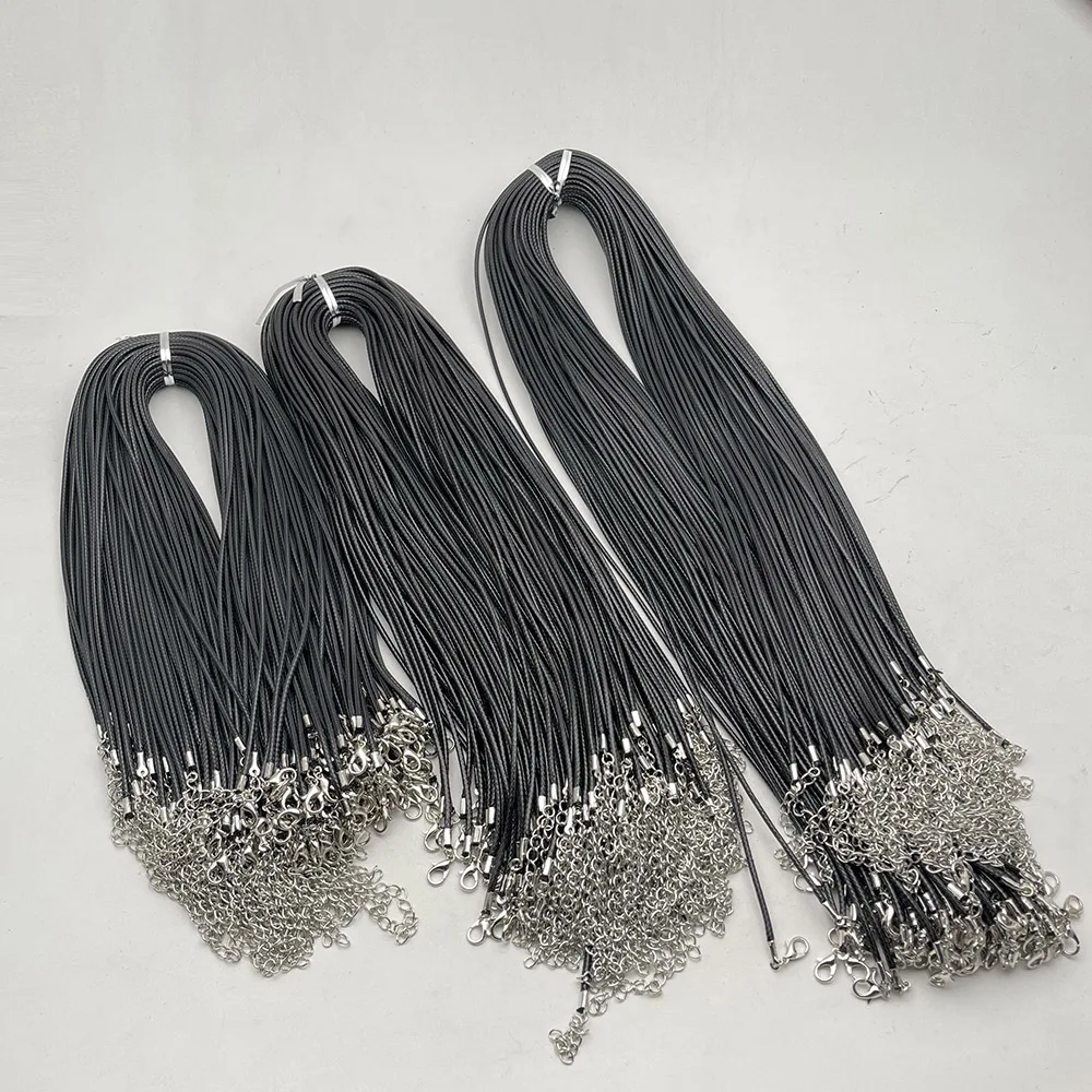 

Fashion good quality 1.5MM 2.0MM 45cm 60cm 70cm mixed black Wax rope lobster clasp necklace lanyard Jewelry pendant cords 100pc