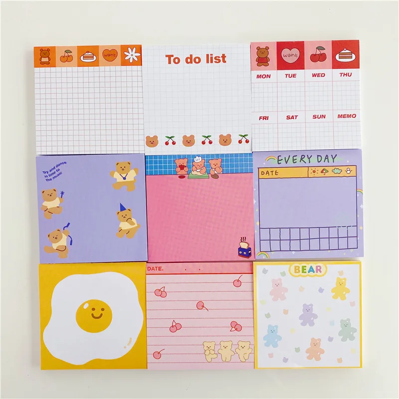 Cute Bear Cartoon Pattern Note Paper Korean Girl Small Notebooks Grid Color Memo Pad Notepad Diy To Do List Kawaii Stationery