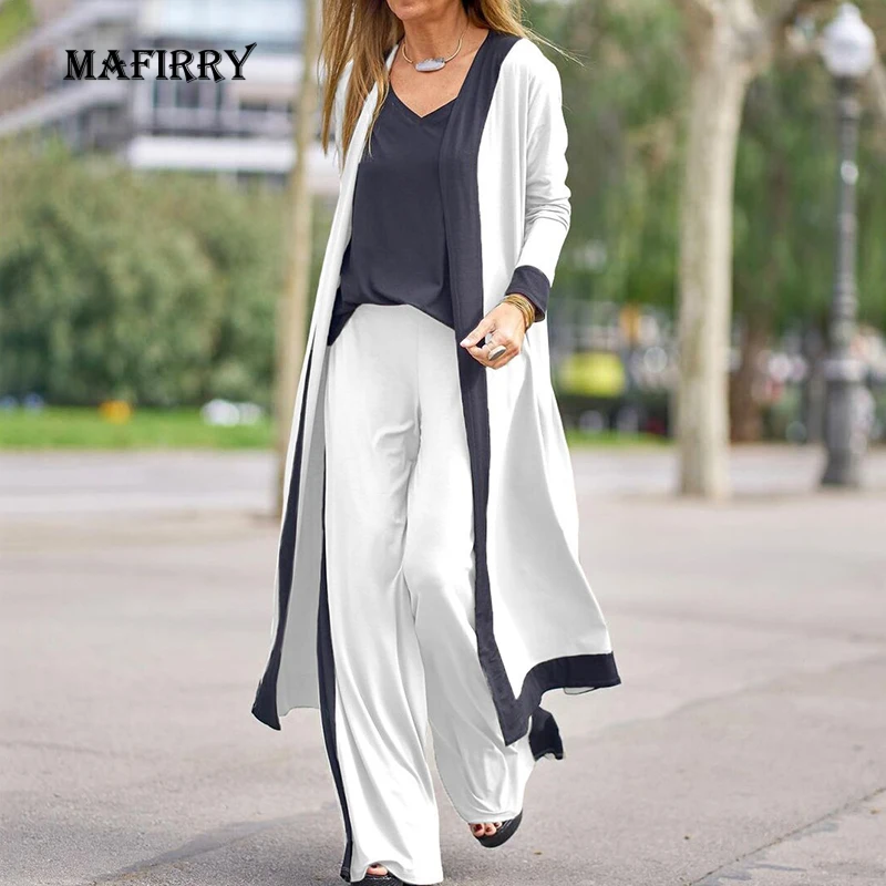 Women Casual V-Neck Sling Top Straight Trouser Long Cardigan 3PCS Suit Solid Wide Leg Pant Spring Autumn Streetwear Dropshipping