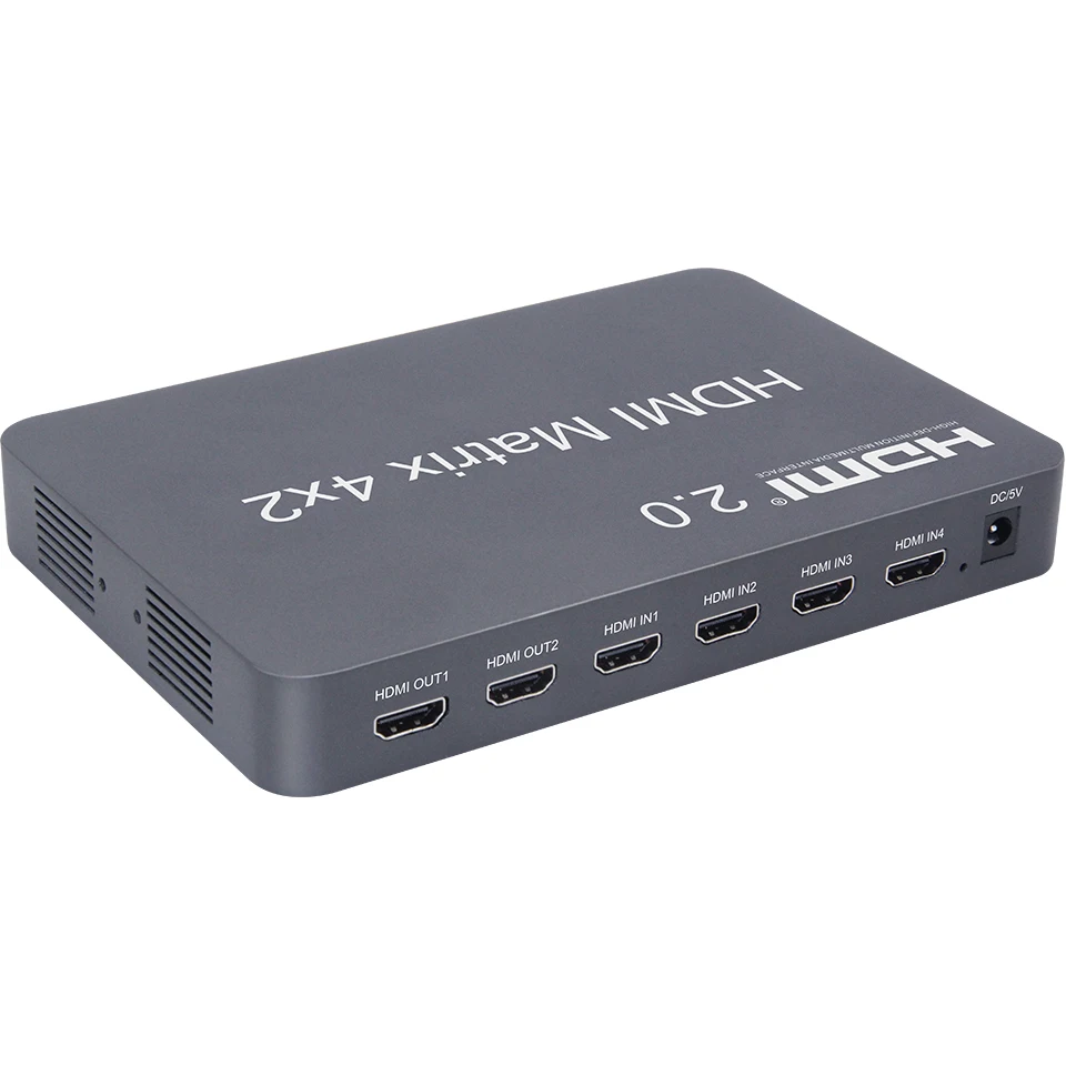 Comutador hdmi 2.0, matriz de splitter 4x2, 4k, 60hz, suporte de áudio independente por estrutura óptica ou estéreo lpcm/dolby/dts