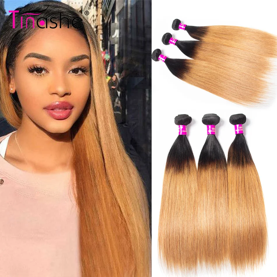 Tinashe Hair Ombre Brazilian Hair Weave Bundles Honey Blonde 1B 27 30 Burgundy Red Colored Straight Human hair Bundles 1 3 4 pcs