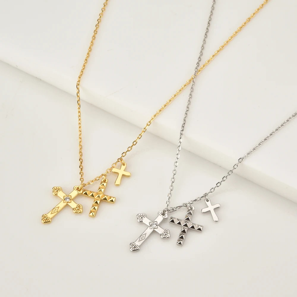 KIKICHICC Gold 925 Sterling Silver Small Three Cross Pendant Charm Long Chain Necklace 2021 Fashion Fine Jewelry 2021 Gift