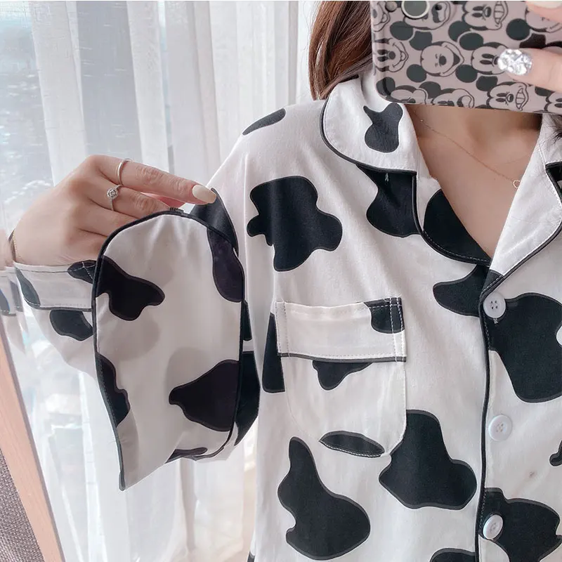 Cow Print Pajamas for Women Cute Home Suit Sleepwear Set Winter Pyjamas Women Homewear Pijama Mujer Home Clothes for Women