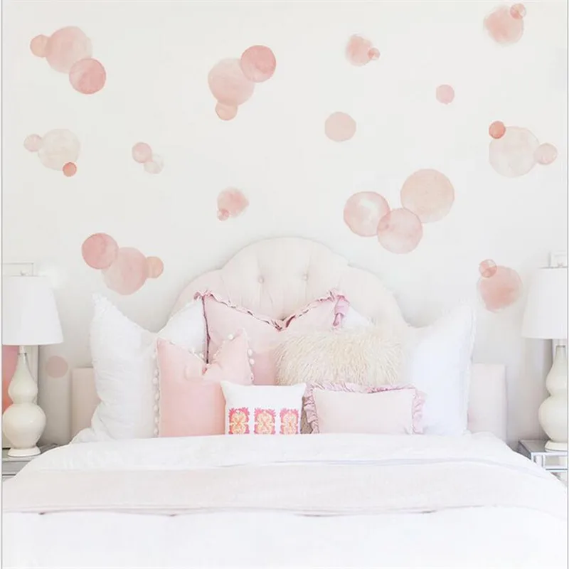

1PCS New Pink Watercolor Dot Wall Stickers For Kids Room Children Room Home Decor For Kindergarten Party Layout Wall Decals