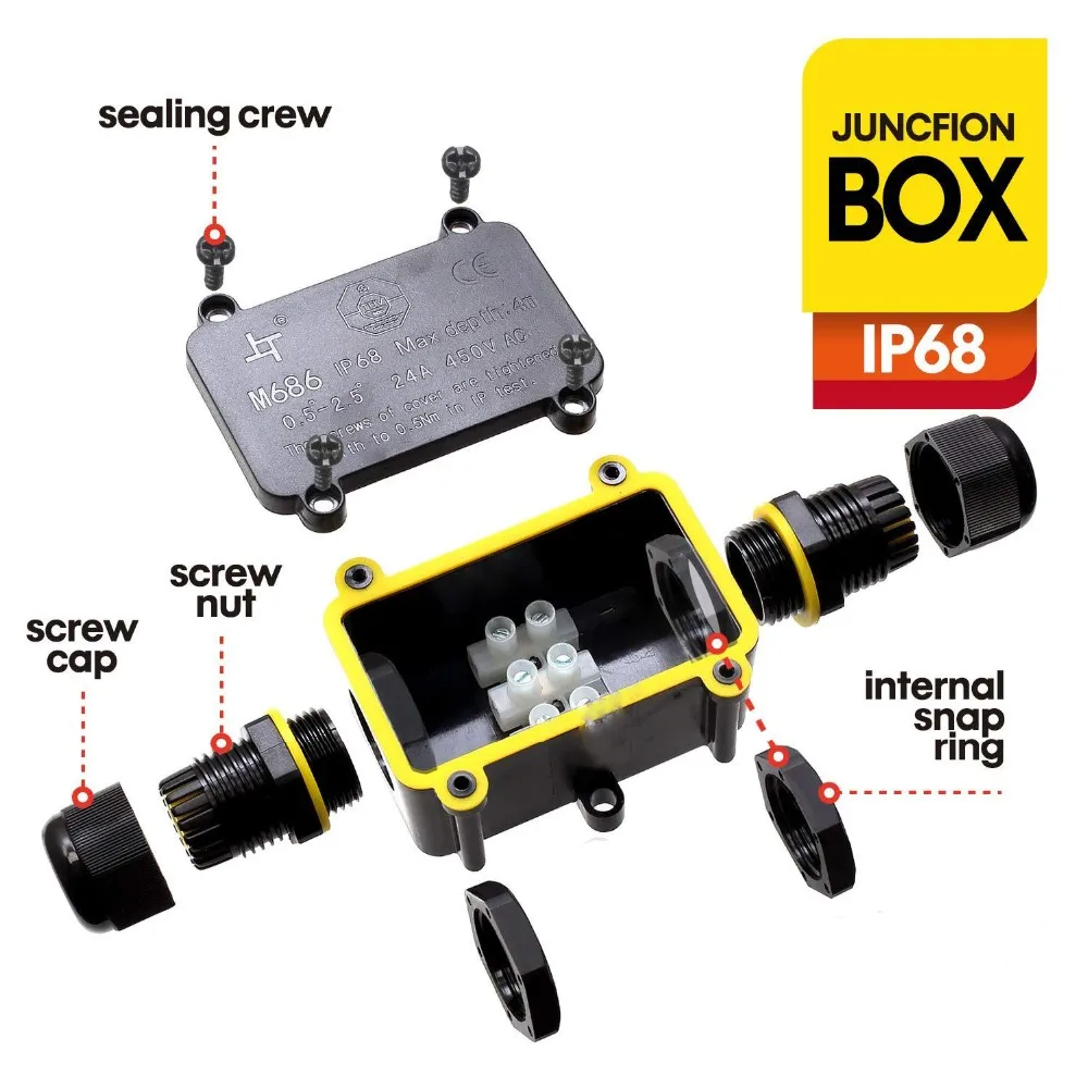 TUV 2 3 4 Way IP68 Waterproof Outdoor Electric Plastic Terminal Connecting Cable Junction Box 8mm 12mm 14mm Wiring Box