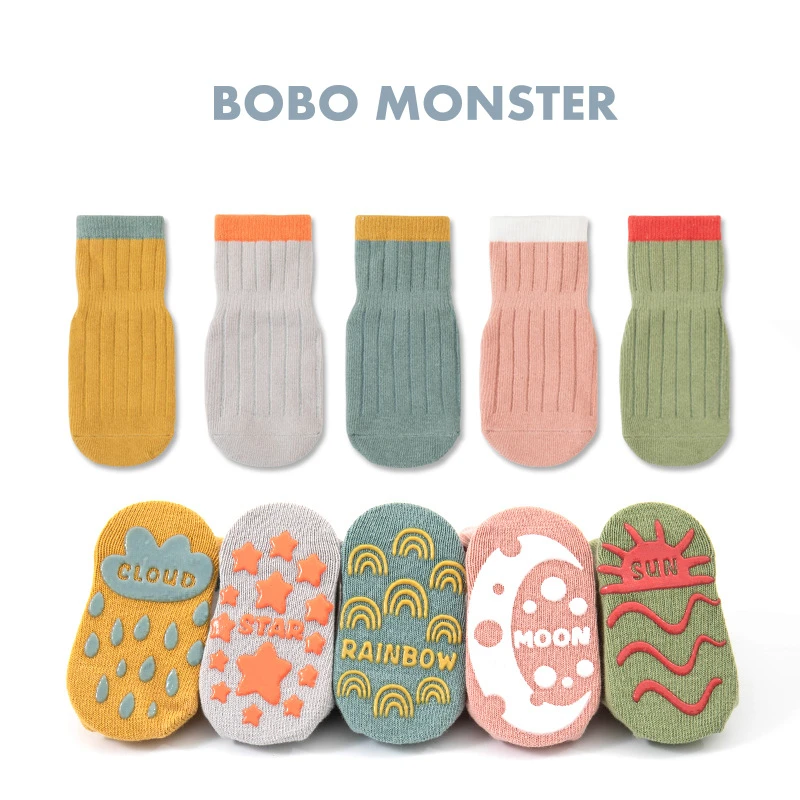 3 Pairs/lot Children\'s Socks Solid Striped Spring Boy Rubber Anti Slip Newborn Baby Floor Socks Cotton Infant Socks For Girls