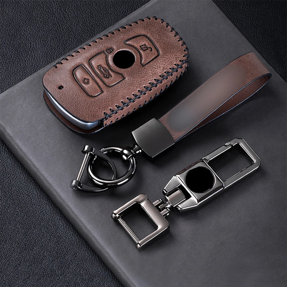 

Top Layer Leather Car Key Case Cover For BMW 1 3 4 5 6 7 Series GT3 GT5 M5 M6 X3 X4 3 4 Button Keyless Entry Remote Car Styling