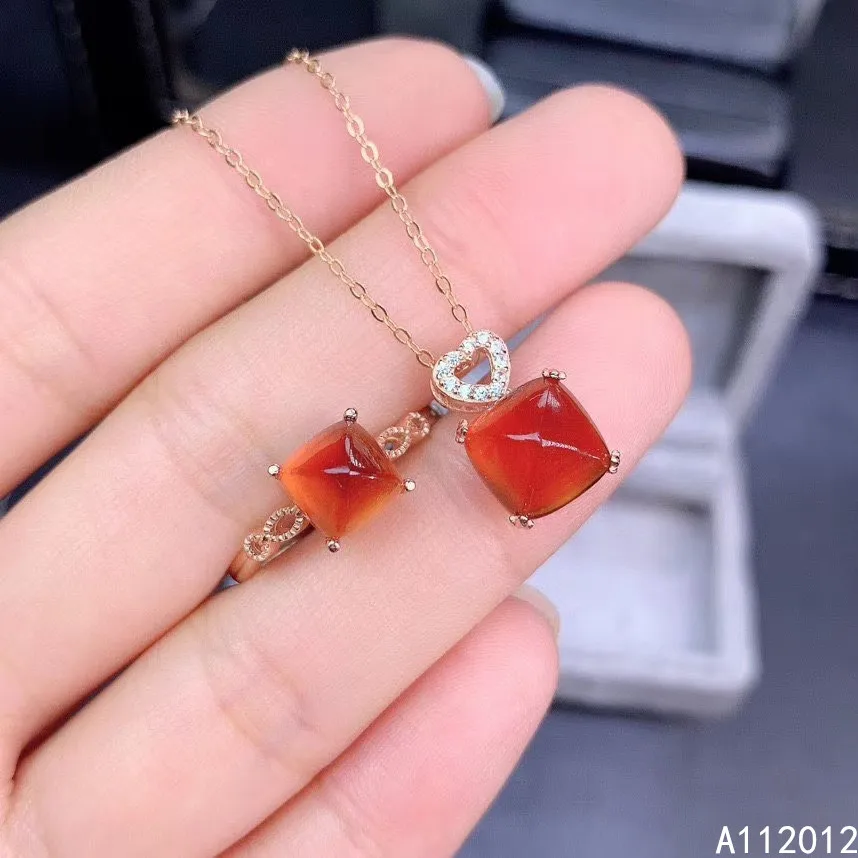 

KJJEAXCMY Fine Jewelry 925 sterling silver inlaid natural Garnet girl popular necklace pendant ring set support test hot selling