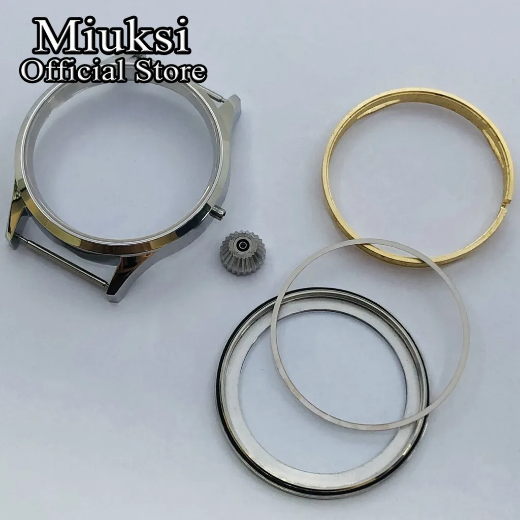 Muksi 43 مللي متر حافظة ساعة من الفولاذ المقاوم للصدأ مصقولة بالفضة زجاج الياقوت صالح ETA6497 6498 حركة سلسلة النورس ST3600 ST3620 ST36