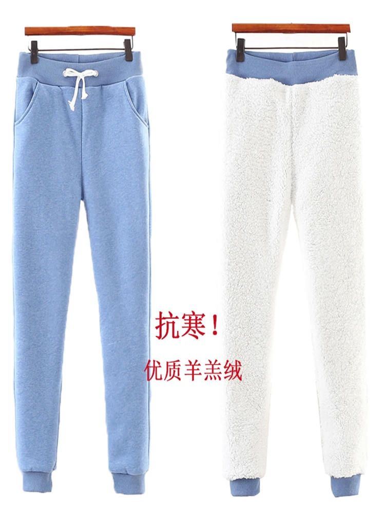 New Women Winter Thick Lambskin Cashmere Pants Keep Warm Fleece Female Casual Cotton Loose Harlan Long Trousers