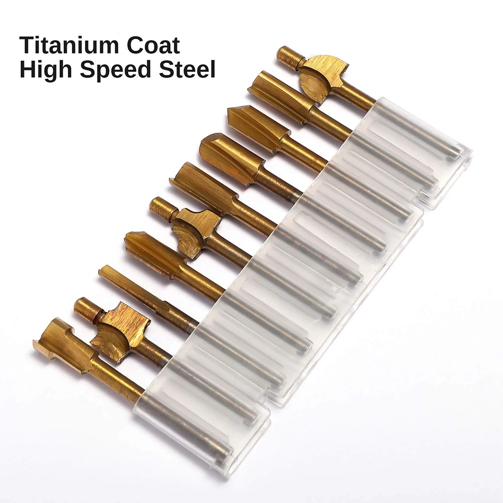 Set di frese rotanti HSS con rivestimento in titanio da 10 pezzi gambo da 1/8 ", per la lavorazione del legno, foratura, intaglio del metallo, incisione, lucidatura, RR10A
