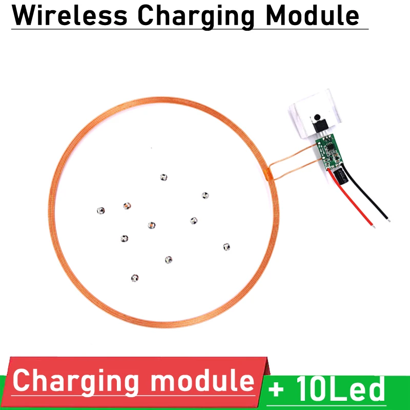 150mm Remote Wireless Charging Module Power Supply Charger Coil Magnetic Induction USB Transmitter Module + 10pcs Led