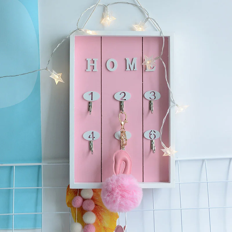 Key Storage Holder with 6 Hooks Wooden Keychain Container Home Wall Decor Key Holder Rack Hallway Door Entrance Key Organizer