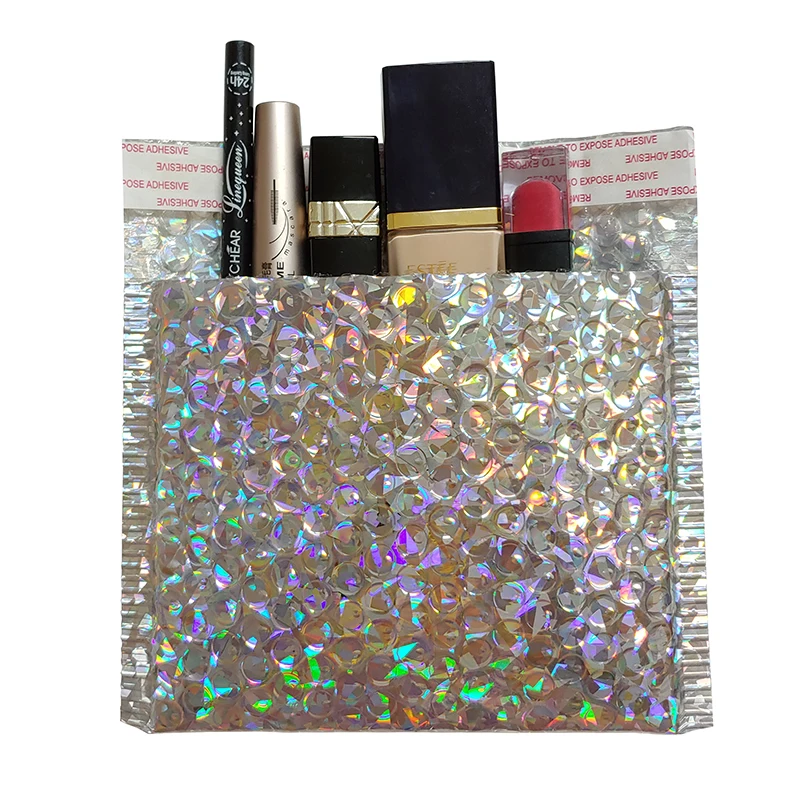 50PCS Holographic Metallic Bubble Mailer Glamour Colorful Silver Shades Foil Cushion Wedding Bags Padded Shipping Envelopes