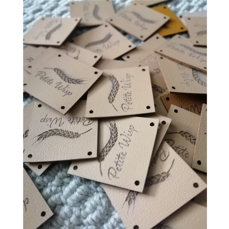 50pcs Personalized leather tags for knitting clothes Customize sewing accessories labels with logo Square handmade garment label