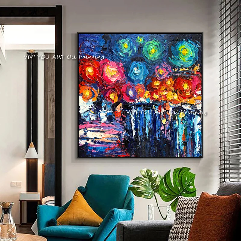 Pop Art 100% Handmade Canvas Colorful Graffiti Oil Paintings Blue Red Orange Wall Art Pictures for Living Room Decoration