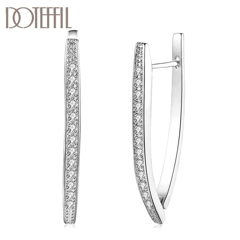 DOTEFFIL 925 Sterling Silver/18K Gold/Rose Gold Geometry AAA Zircon Charm Earrings For Women Jewelry Fashion Wedding Party Gift