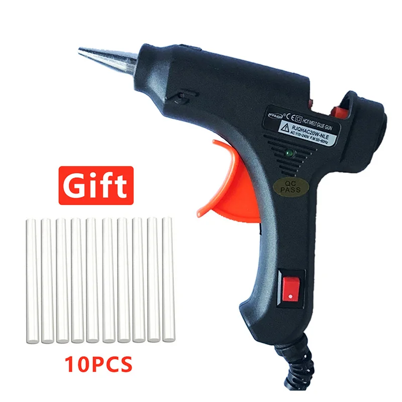 Small Hot Melt Glue Gun with 10pc Glue Stick High Temperature Fusion Bonding Machine Black DIY Tool Handmade Homemade