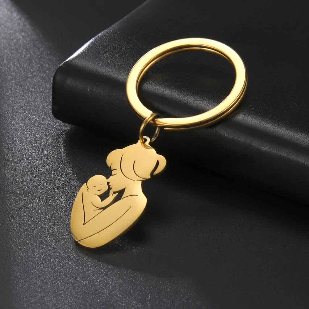 COOLTIME Family Mother Kids Baby Memory Keychain Stainless Steel Cute Birth Mom Keyring Women Men Jewelry Jewelry Gift