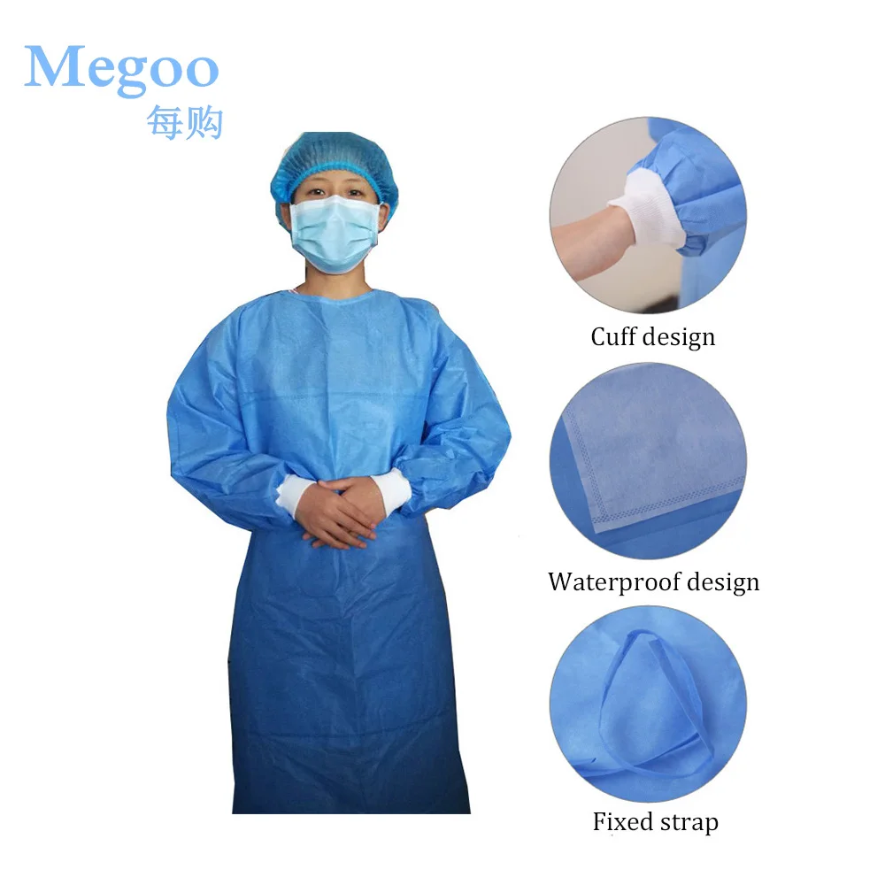 5Pcs Non-Woven SMS Sterile Reinforced Disposable Surgical Gowns Dust-Proof Clothes 45g Blue Protective Coveralls Isolation