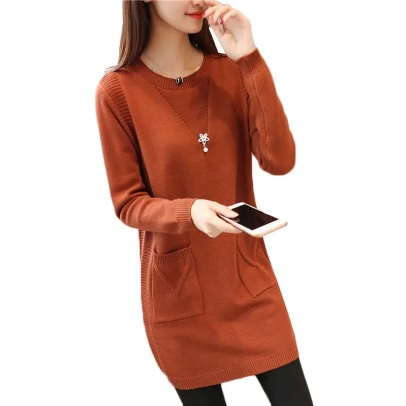 

Women Sweater Pullover New Autumn Winter Long-sleeved Warm Sweater O-neck Solid Large size Mid-Long Jumper Sweater Female Tops