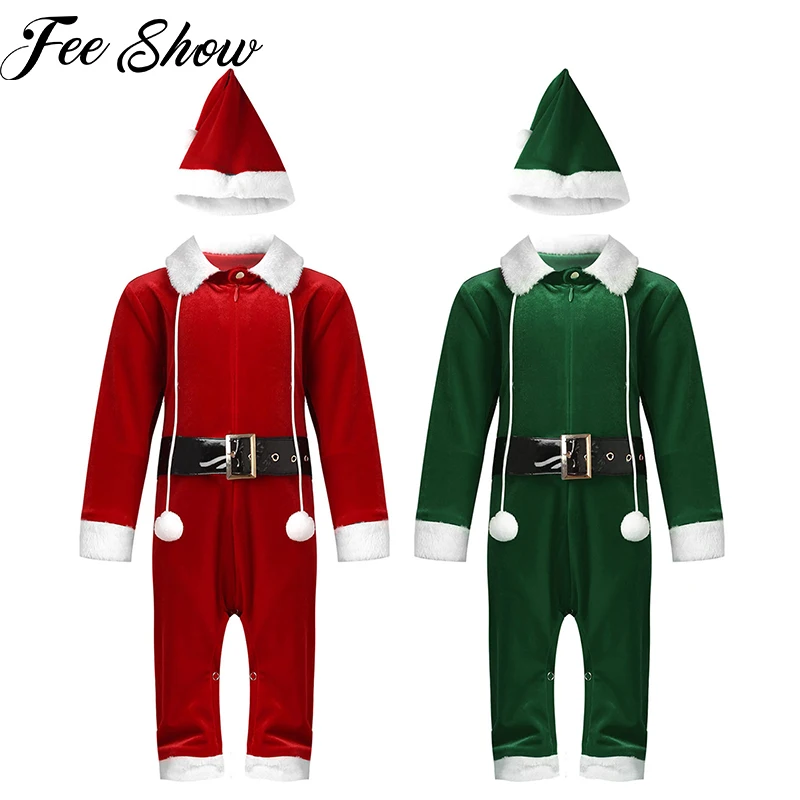 

Newborn Baby Boys Girls 2020 Christmas Costume Cosplay Santa Claus Winter Thicken Romper Jumpsuit Infant Xmas Clothing Hat Sets