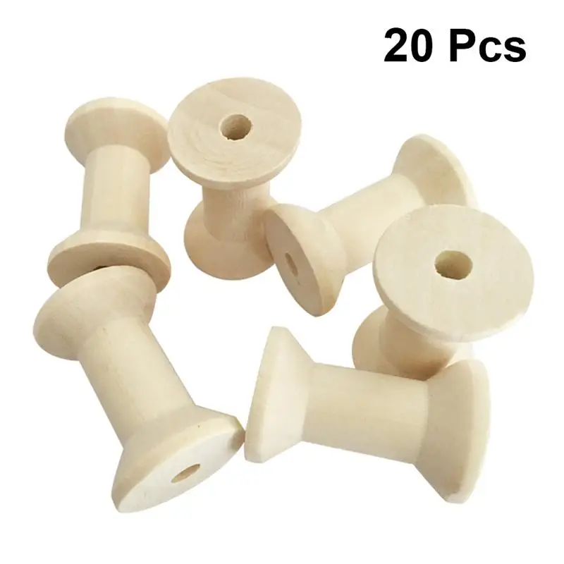 20pcs 5cm 4cm Vintage Natural Wooden Empty Thread Spool Coils Bobbin Tool DIY Roller for Sewing Crafts Wire Ribbon Needlework