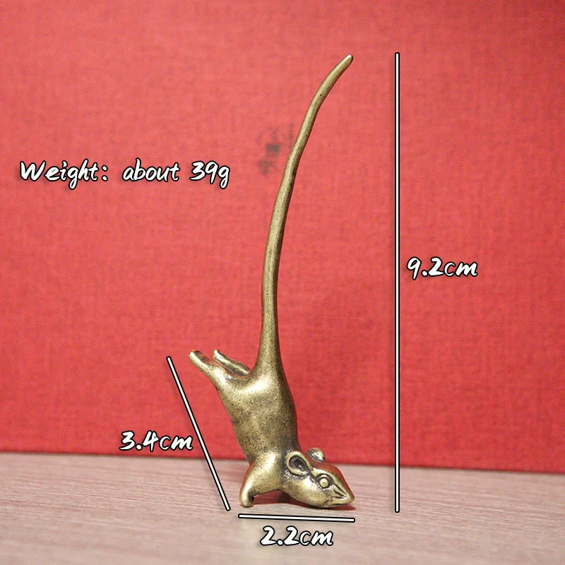 Vintage Brass Long Tail Zodiac Mouse Statue Desktop Ornaments Cute Rat Miniatures Figurines Paperweight Decoration Mice Tea Pets