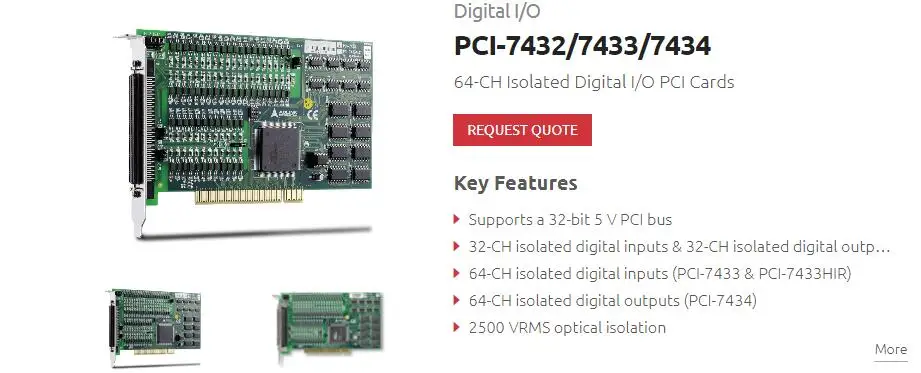 PCI-7433 PCI-7434 64-CH Isolated Digital I/O PCI Cards